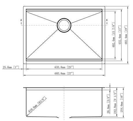 Sink Brushed Silver 686x483x254mm