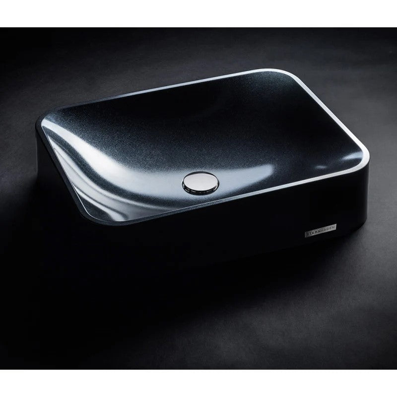 615x445x130mm Above Counter Basin Black Glossy Bathroom Wash Basin Sani-Quartz Composite Golden Cut