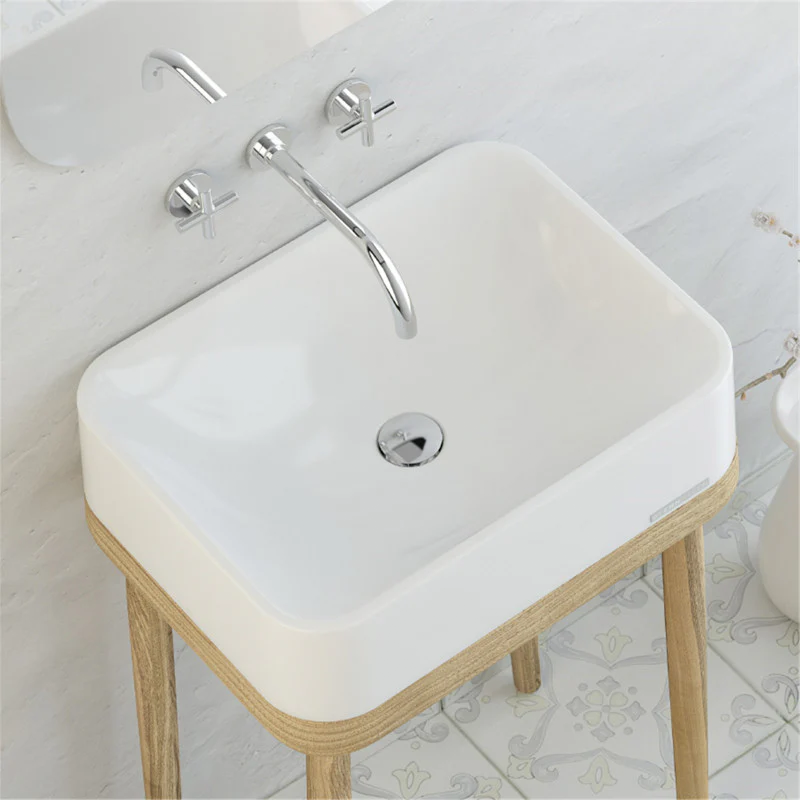 See Rose Above Counter Basin Glossy Bathroom Wash Basin Sani-Quartz Composite White 615x445x130mm