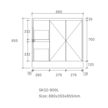 Sierra Series Left Hand Drawer Matt White Overall 880x355x855mm Vanity with Ceramic Slimline Top (UV32)