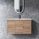 Sierra Series Wall Hung Left Hand Drawer Natural Timber 730x355x520mm Vanity with Ceramic Slimline Top (UV32)