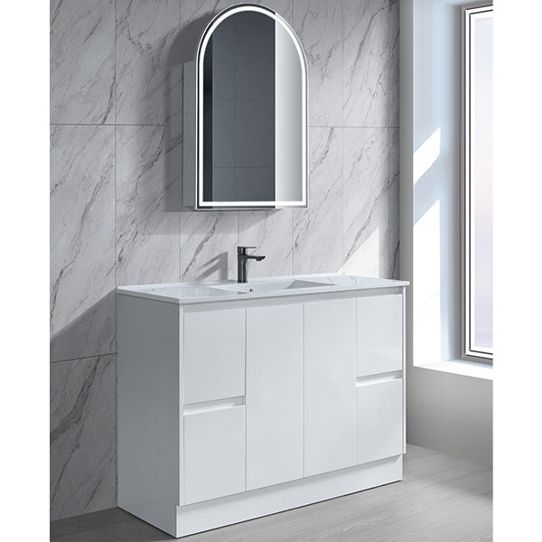 Moddoo Series Single Bowl Gloss White Overall 1180x455x855mm Vanity Set With Stone Top & Ceramic Undermount Basin