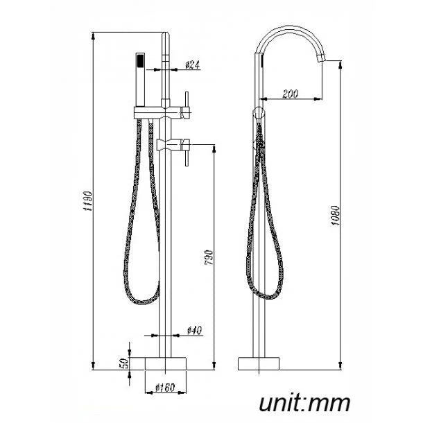 Pentro Matte Black Free Standing Spout & Shower