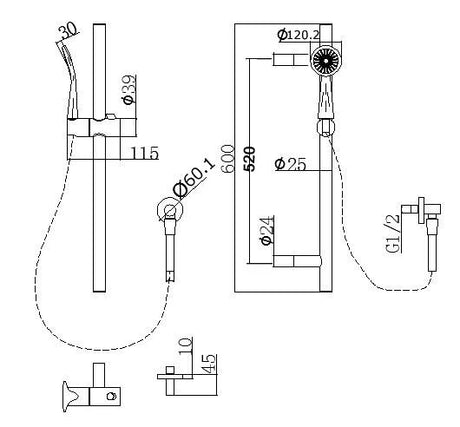 Pentro Black Round Handheld Shower Rail Set