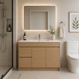 Oakdoo Series Left Hand Drawer Natural Timber Overall 1180x450x855mm Vanity Set With Flat Stone Bench Top