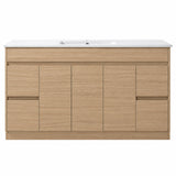 Oakdoo Series Single Bowl Natural Timber Overall 1480x450x855mm Vanity Set With Stone Top & Ceramic Undermount Basin