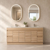 Oakdoo Series Free Standing Vanity Double Bowls Prime Oak 1776x455x855mm With Flat Stone Top