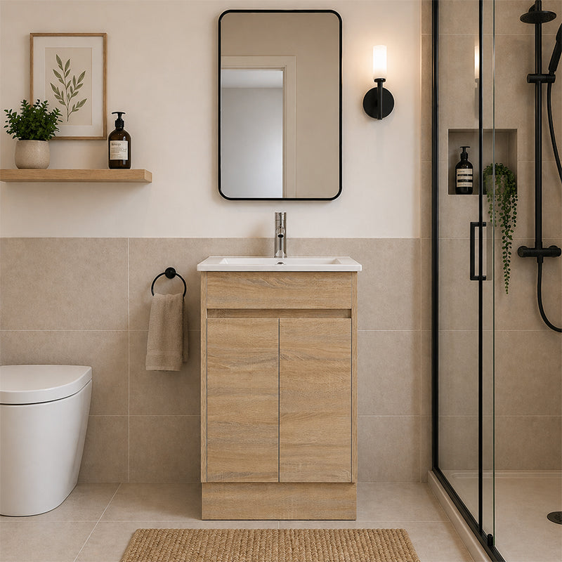 Oakdoo Series Prime Oak Overall 580x450x855mm Vanity Set With Ceramic Slimline Top (UV31)