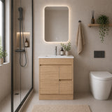 Oakdoo Series Right Hand Drawer Natural Timber Overall 730x450x855mm Vanity Set With Stone Top & Ceramic Undermount Basin