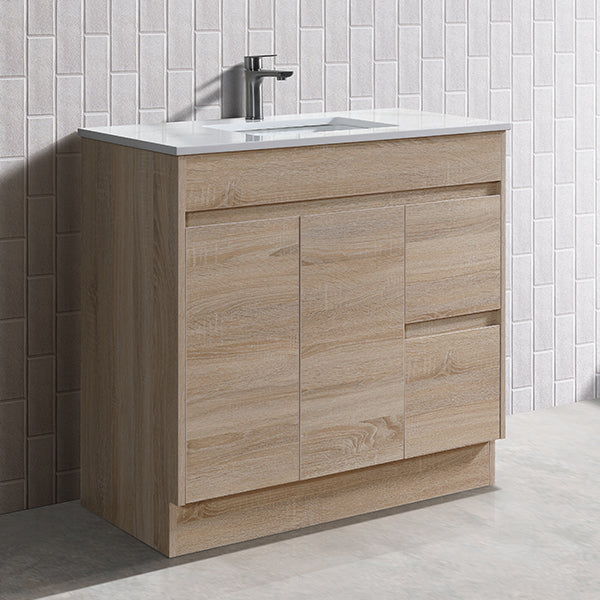 Oakdoo Series Right Hand Drawer Prime Oak Overall 880x450x855mm Vanity Set With Ceramic Slimline Top (UV31)