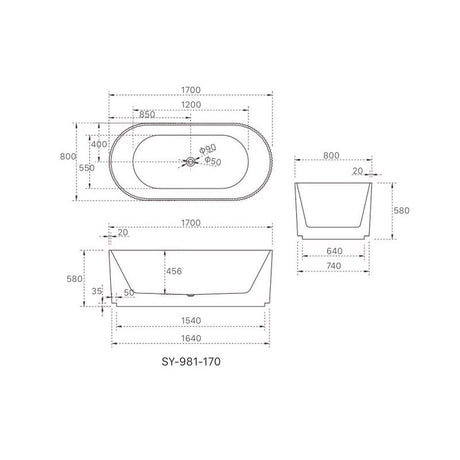 Trina Freestanding Bathtub Gloss White 1700x800x580mm