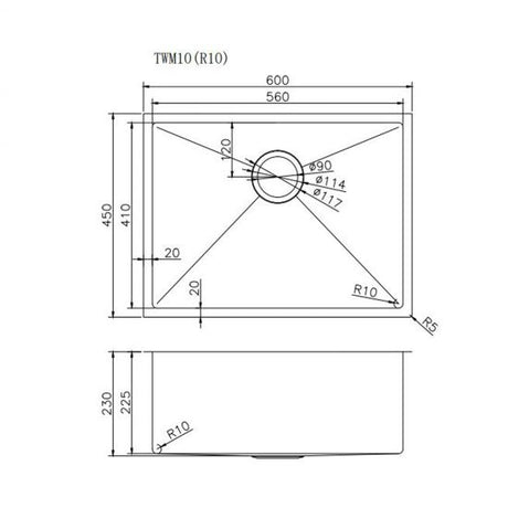 Specification 600x450x230mm Chrome Stainless Steel Single Bowl Kitchen Sink