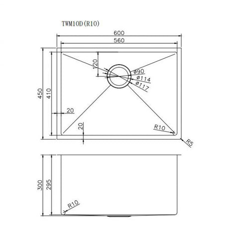 600x450x300mm Chrome Stainless Steel Single Bowl Kitchen Sink