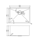 304 Stainless Steel PVD Coating Single Bowl Kitchen Sink(Round Edges,with Bottom Tray) Brushed Gold 600x450x300mm
