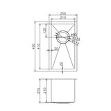 304 Stainless Steel Satin Single Bowl Kitchen Sink(Round Edges,with Bottom Tray) Rose Gold 250x450x215mm