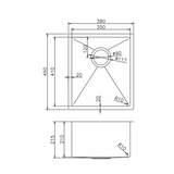 390x450x215mm Gunmetal Stainless Steel PVD Single Bowl Kitchen Sink