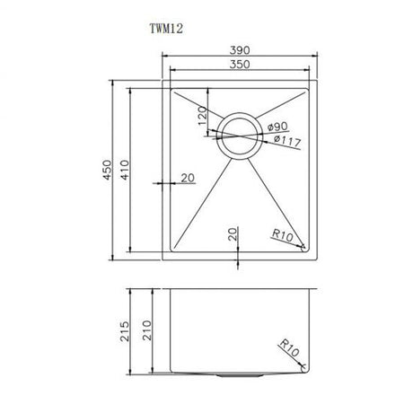 390x450x215mm Chrome Stainless Steel Single Bowl Kitchen Sink