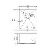 304 Stainless Steel Satin Single Bowl Kitchen Sink(Round Edges,with Bottom Tray) Rose Gold 390x450x215mm