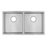 304 Stainless Steel Hand-made Double Kitchen Sink(Round Edges) Chrome 865x440x200mm