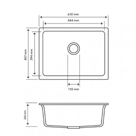 610x457mm Black Granite Single Bowl Kitchen Sink