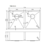 770x450x215mm Chrome Stainless Steel Double Bowl Kitchen Sink