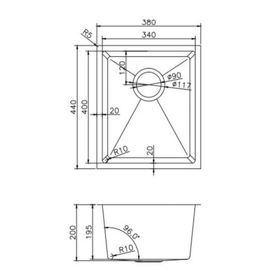 380x440x200mm Chrome Stainless Steel Single Bowl Kitchen Sink