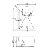 380x440x200mm Chrome Stainless Steel Single Bowl Kitchen Sink