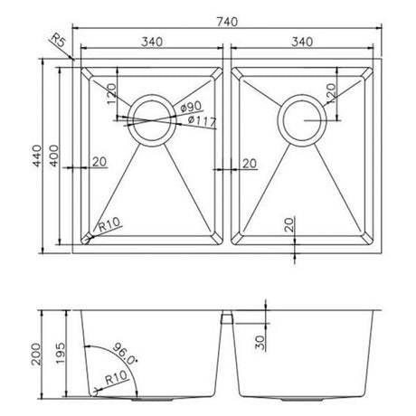 770x440x200mm Chrome Stainless Steel Double Bowl Kitchen Sink