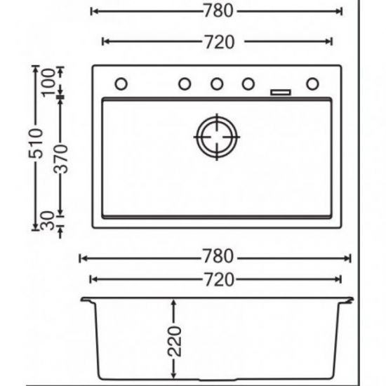 780x510x220mm Concrete Grey Granite Single Bowl Kitchen Sink