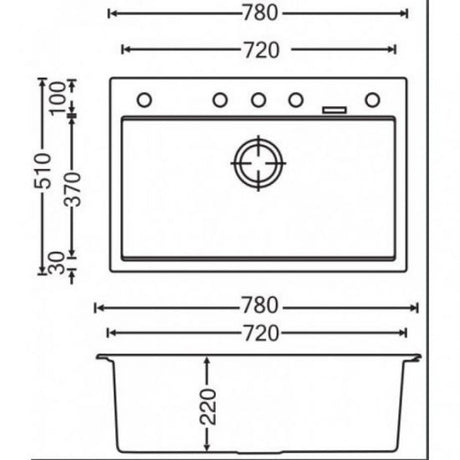 780x510x220mm Black Granite Single Bowl Kitchen Sink