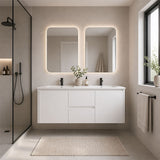 Moddoo(Hung) Series Double Bowls Gloss White Overall 1180x455x520mm Vanity Set With Flat Stone Bench Top