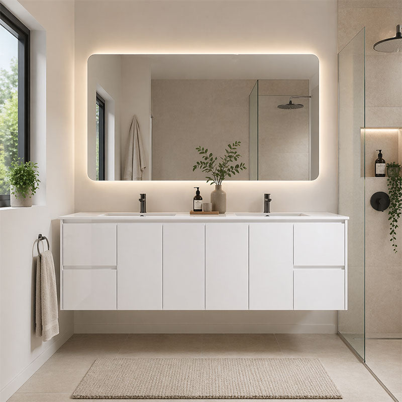 Moddoo(Hung) Series Double Bowls Matt White Overall 1776x455x520mm CABINET ONLY