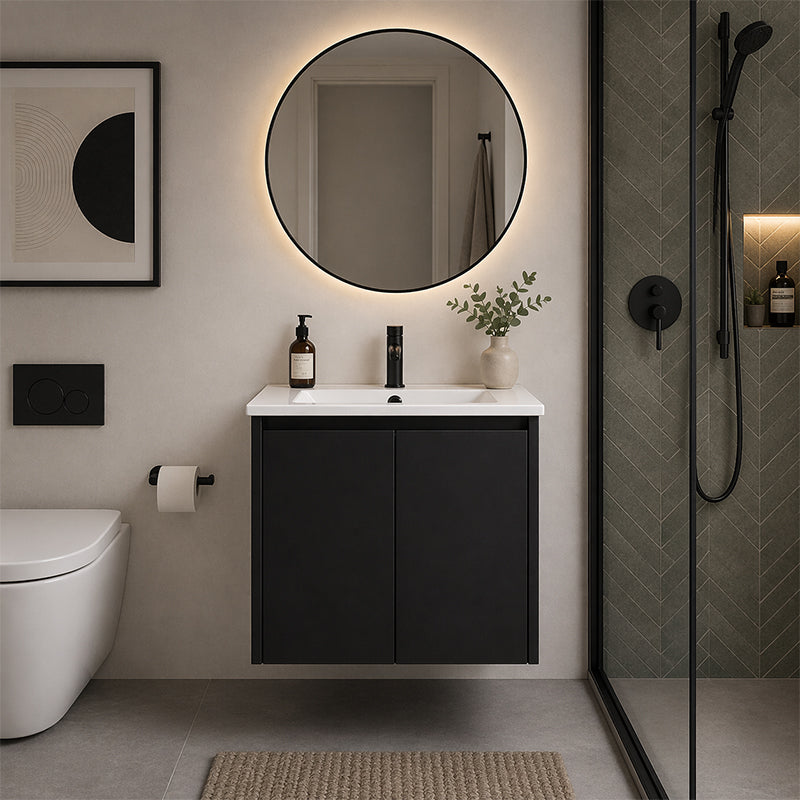 Moddoo(Hung) Series Matt Black Overall 580x455x520mm Vanity Set With Stone Top & Ceramic Undermount Basin