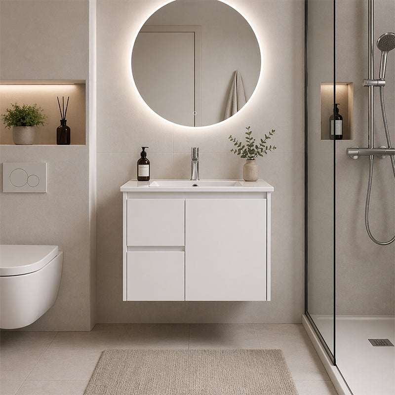 Moddoo(Hung) Series Left Hand Drawer Matt White Overall 730x455x520mm Vanity Set With Stone Top & Ceramic Undermount Basin