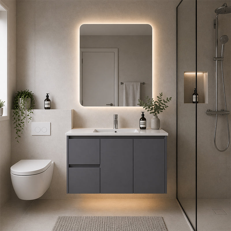 Moddoo(Hung) Series Left Hand Drawer Matt Grey Overall 880x455x520mm Vanity Set With Stone Top & Ceramic Undermount Basin