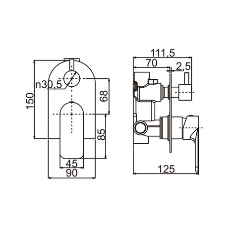 Persano Matte Black Wall Mixer With Diverter